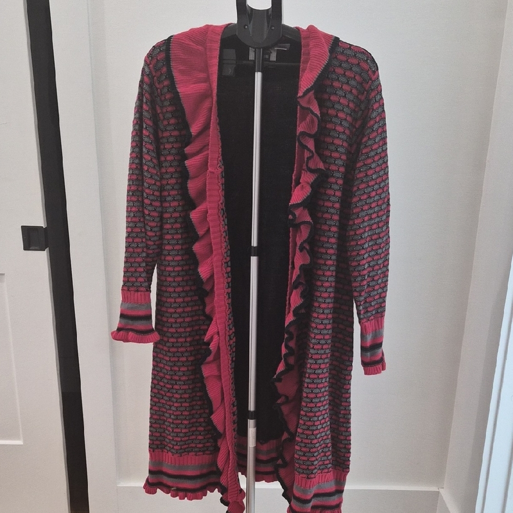 Storybook Knits Red Black Ruffle Cardigan Size 3x